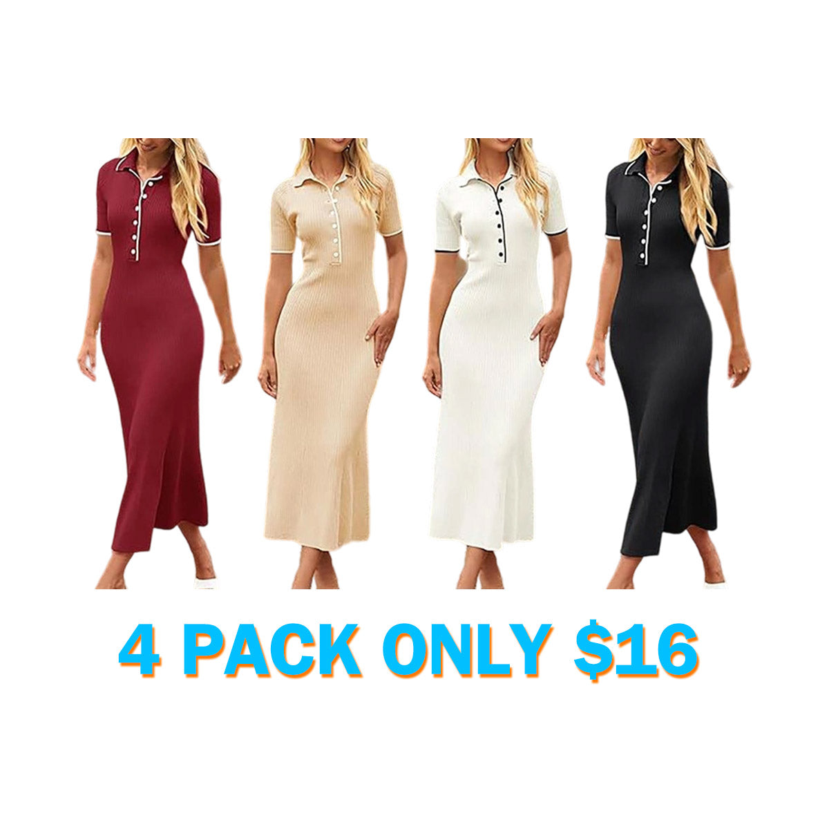 Women's V Neck Ribbed Knit Maxi Dress