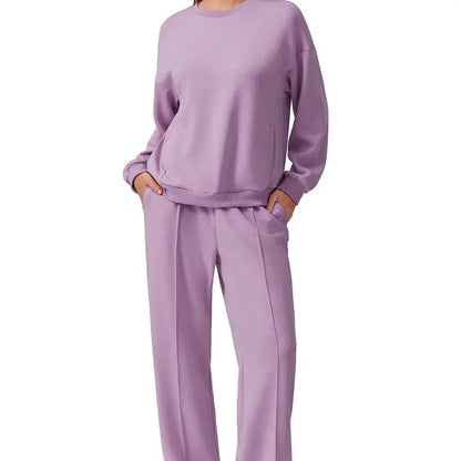 2-Piece Long Sleeve Sweatshirt Drawstring Straight Leg Pants