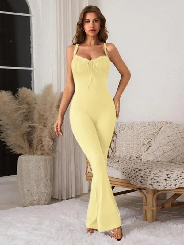 Women's Contrast Lace Knot Front Cami Jumpsuit