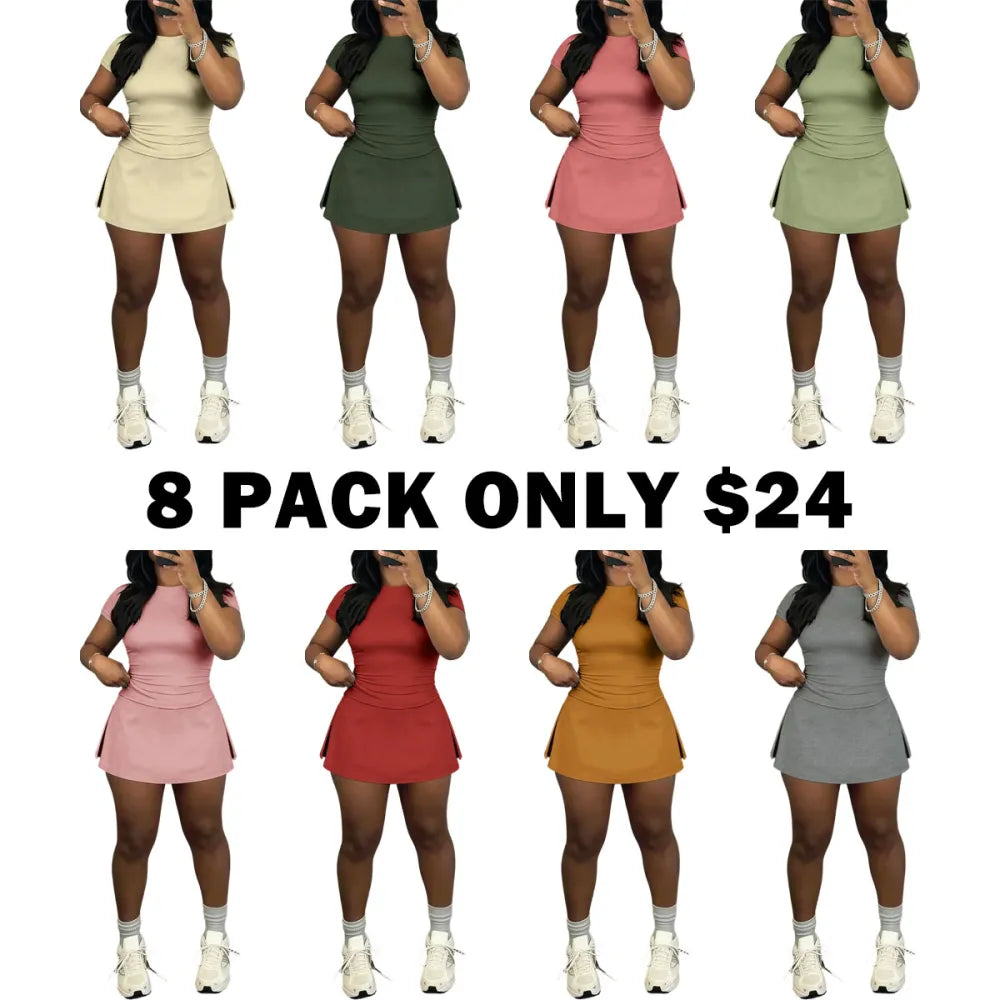 Women's Slim-Fitting Crop Tee & Short Skirt Set