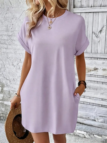 Women's Plain Pocket Batwing Sleeve Tee Dress