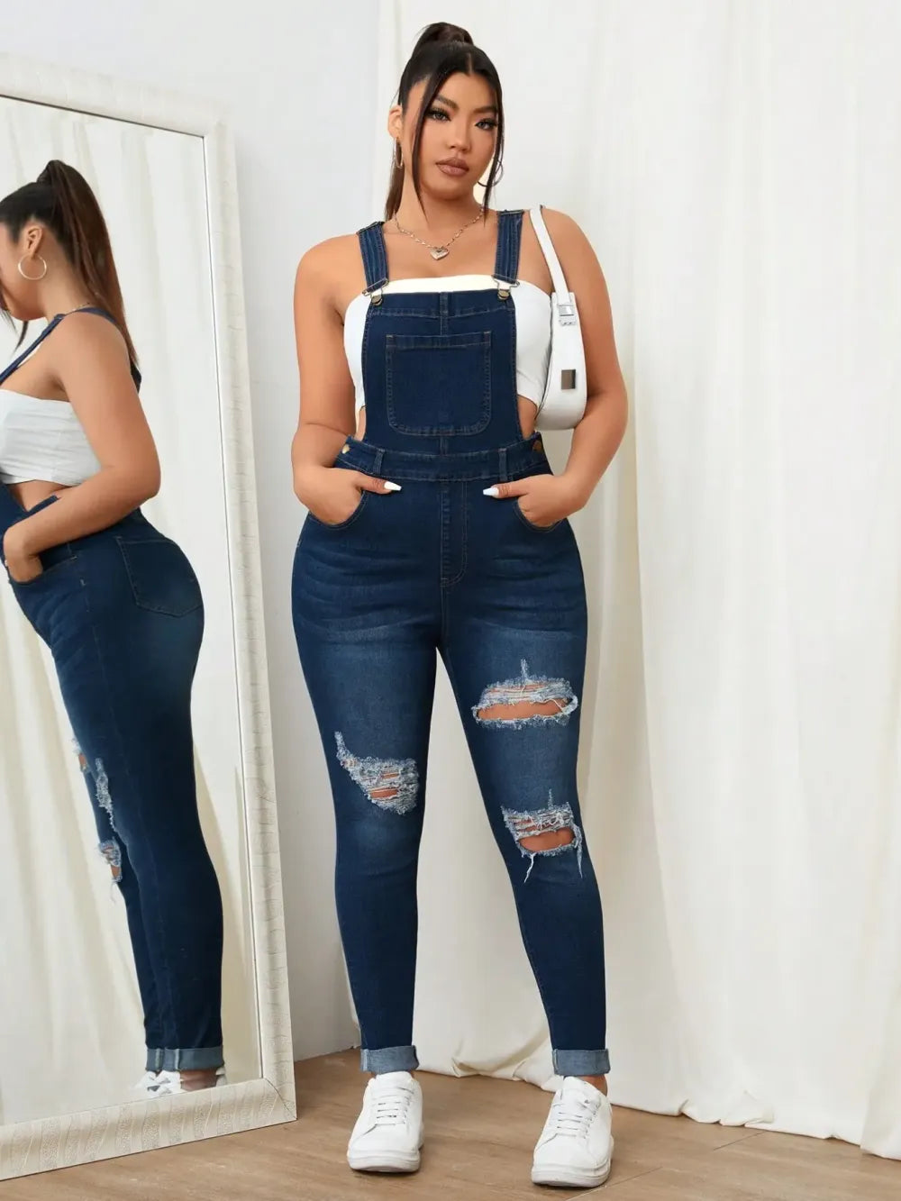 Women's Sweet Cool Denim Strap Jumpsuit
