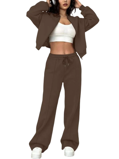Casual Striped Long Sleeve Zipper Jacket and Pants Set