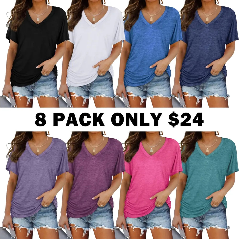 Women's Short Sleeve V Neck Dolman Tops