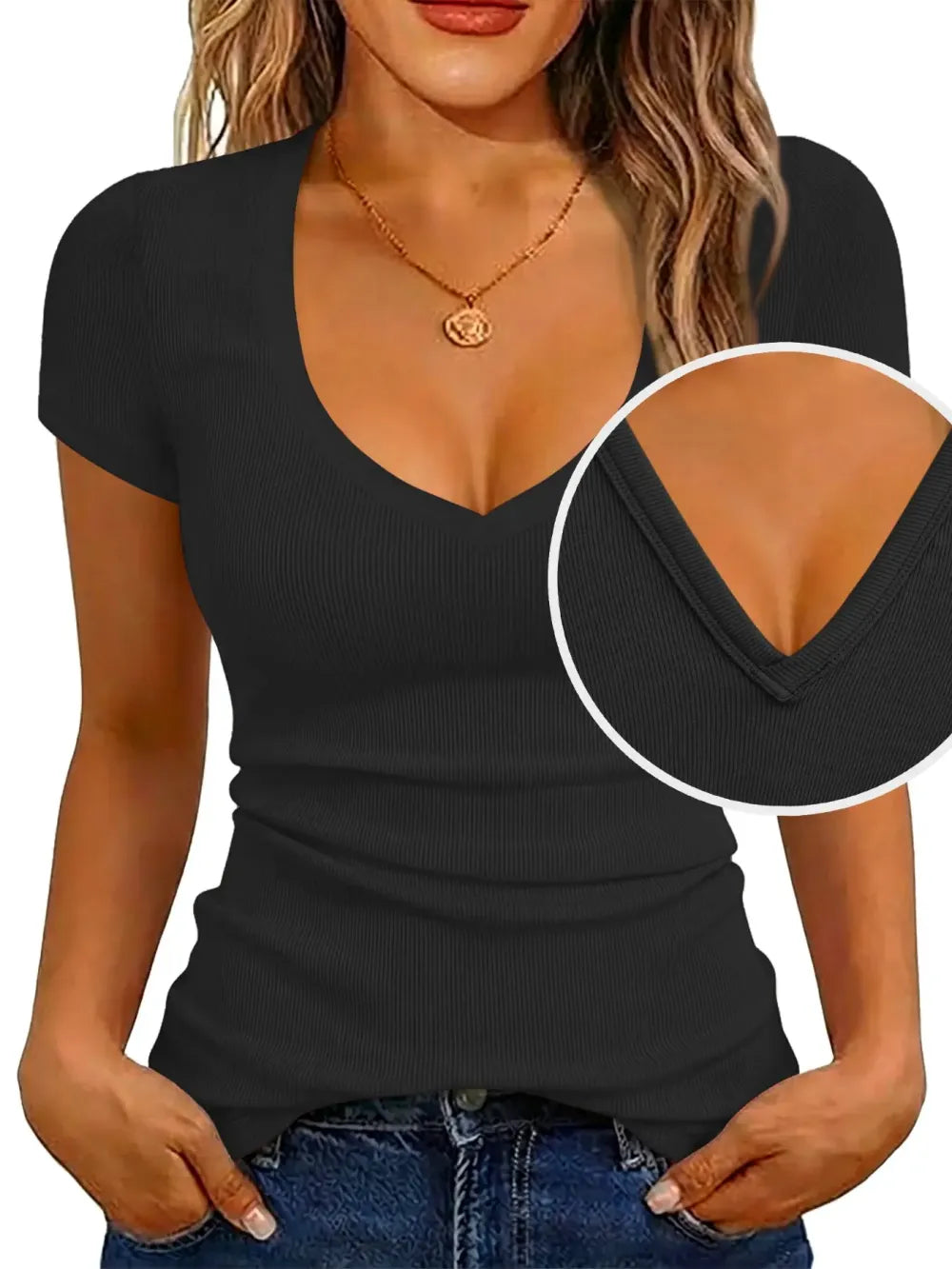 V Neck Tees Tops for Women Basic Fashion