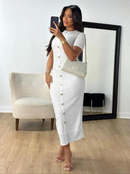 Women's Plain Zipper Back Round Neck Dress