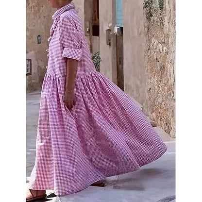 Women's Vintage Plaid Shirt Dress