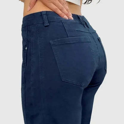 Solid Stitch Detail Mid Waist Crop Baby Barrel Pants