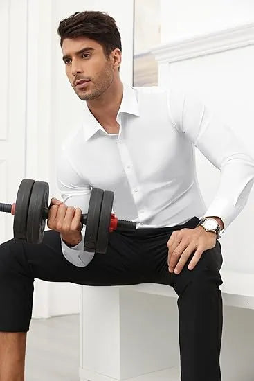 Men's 16-Way Stretch Slim Fit Long Sleeve Button Down Shirts