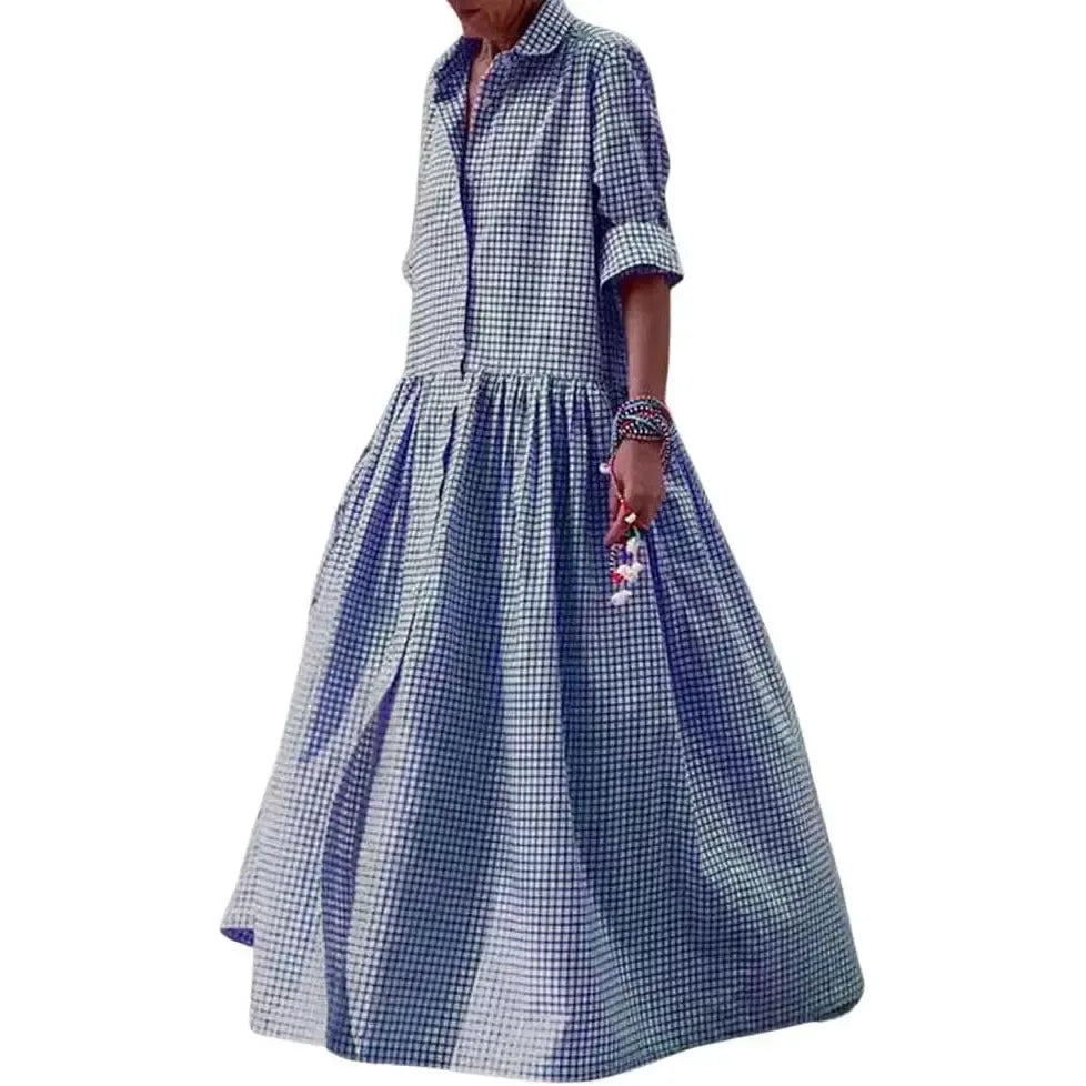 Women's Vintage Plaid Shirt Dress