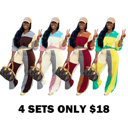 Set Women's Colorblock Zip Up Jacket & Wide Leg Pants