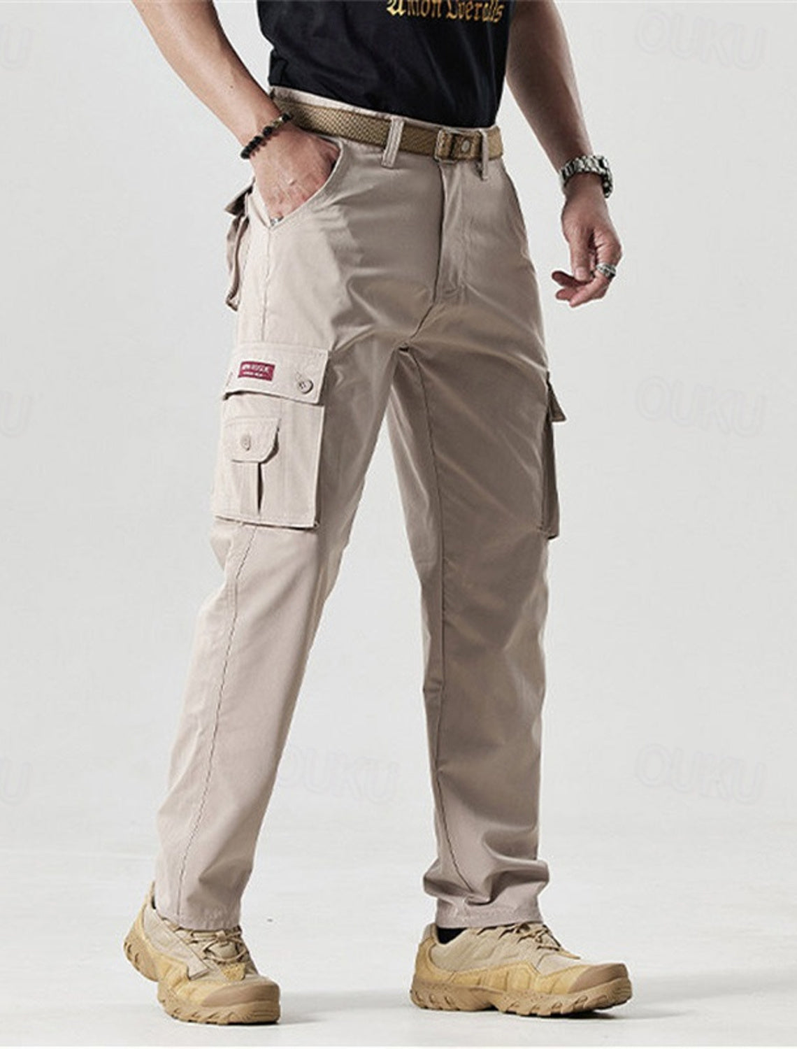 2026 Hot Sale-Men's Solid Color Patched Zipper Fly Cargo Pants