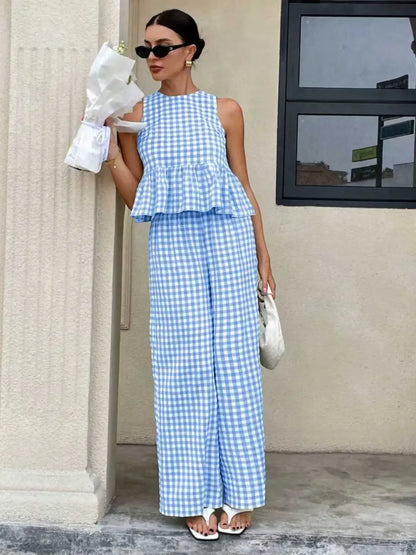 Women's Casual Sleeveless Top + Striped Pants Set