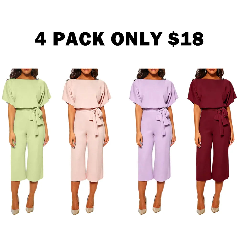 Women's Summer And Autumn Short Sleeved Jumpsuit