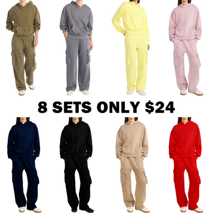 Mineral Washed Oversized Cropped Hoodie + Wide Leg Cargo Sweatpants