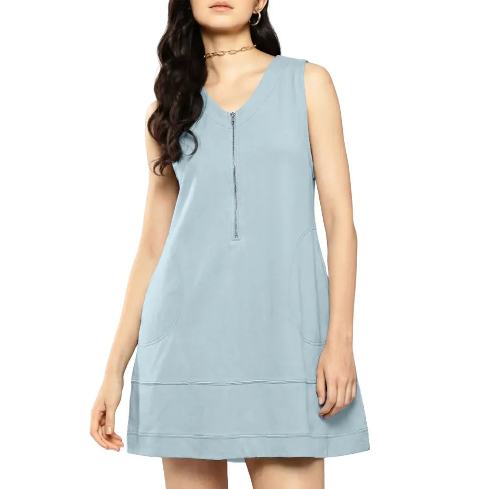 Women's Half-Zip Cotton A-Line Mini Dress