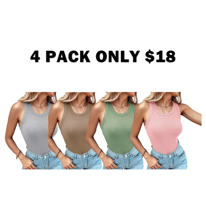 Built-in Bra Tank Top Ribbed Racerback Tops