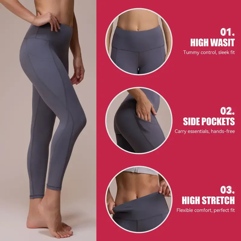 Women's High Waisted Tummy Control 4/8 Pack Leggings with Pockets