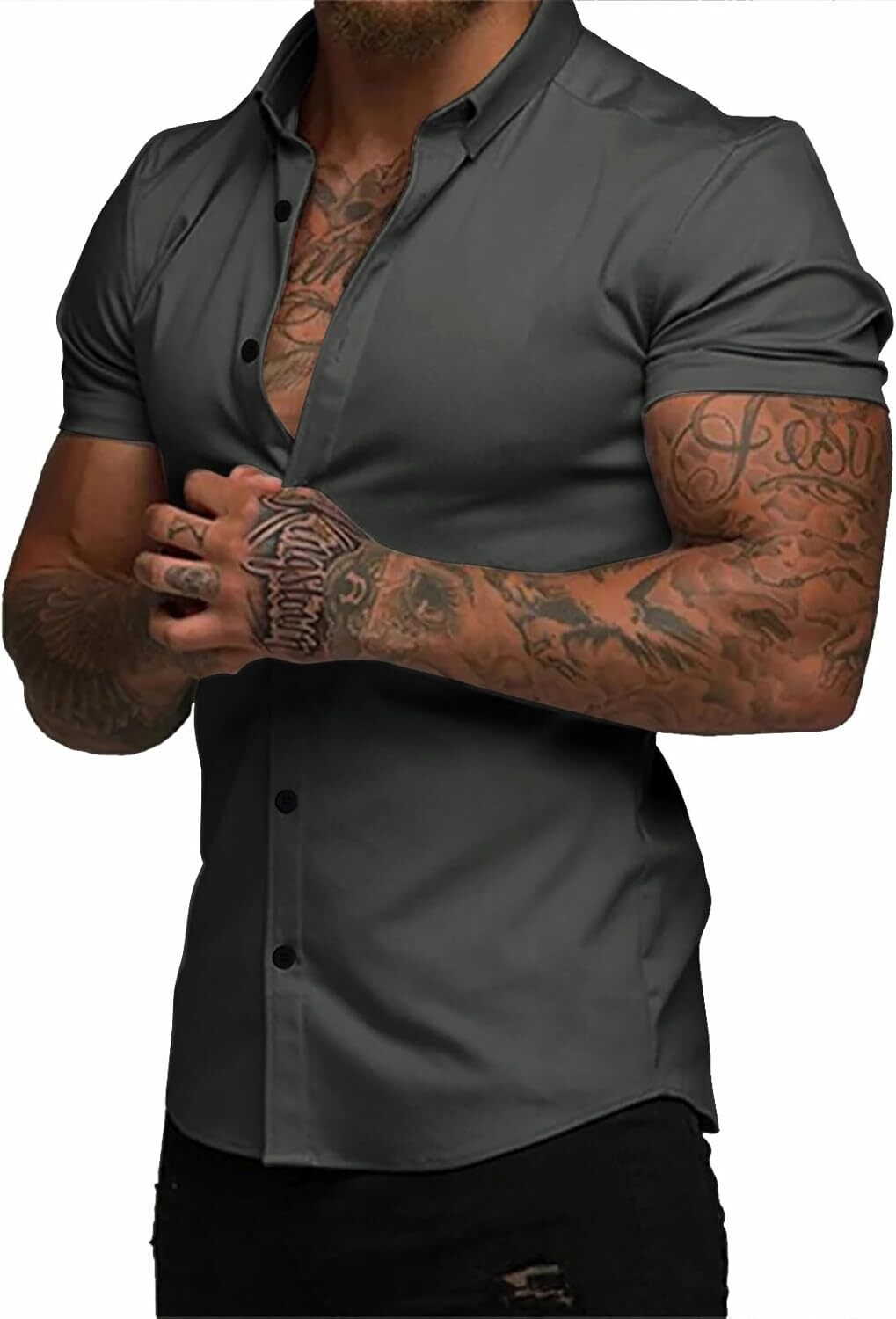 Men's slim fit stretch wrinkle-free button shirt