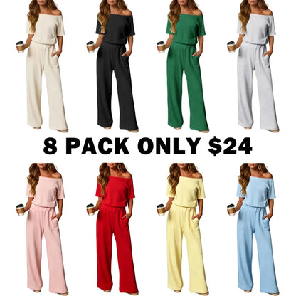 Women's Heather Off-Shoulder Wide Leg Jumpsuit