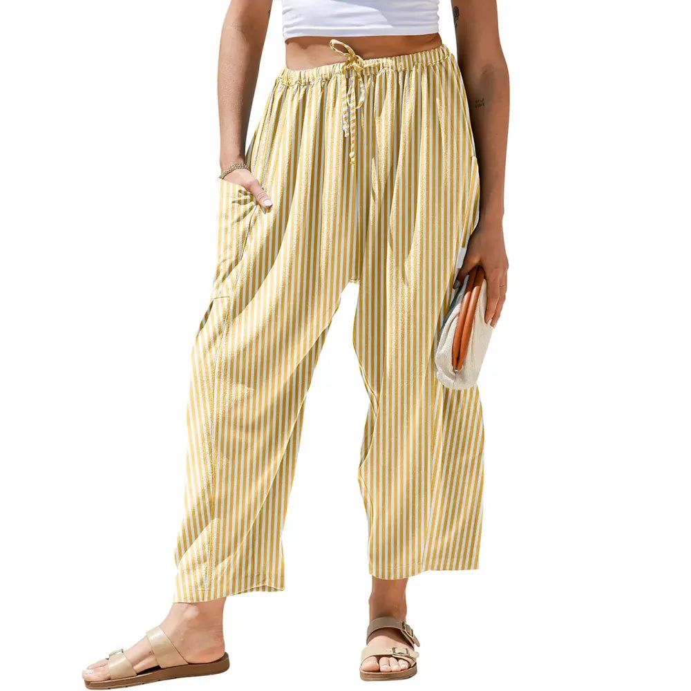 Women‘s Wide Leg Gingham Striped Plaid Pants