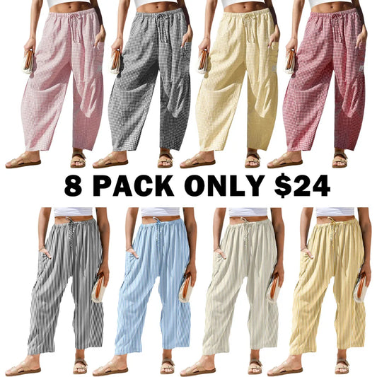 Women‘s Wide Leg Gingham Striped Plaid Pants
