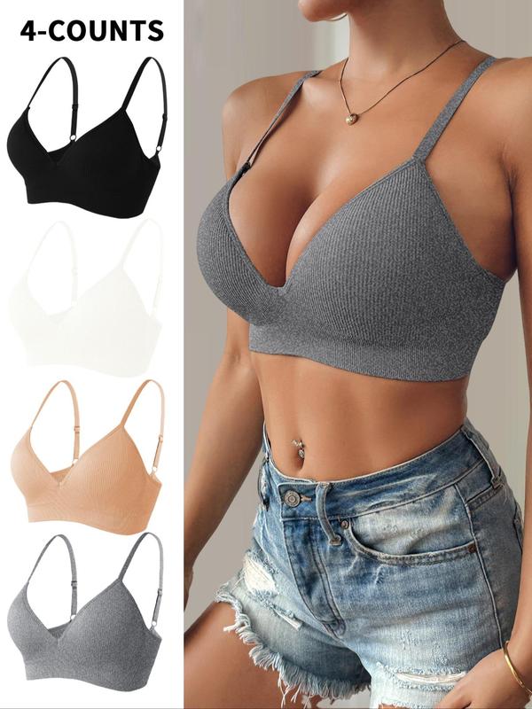 Women's Solid Color Push Up Wireless Bra