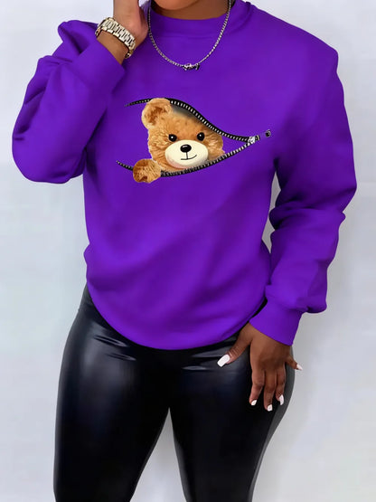 Women's Cartoon Bear Print Pullover