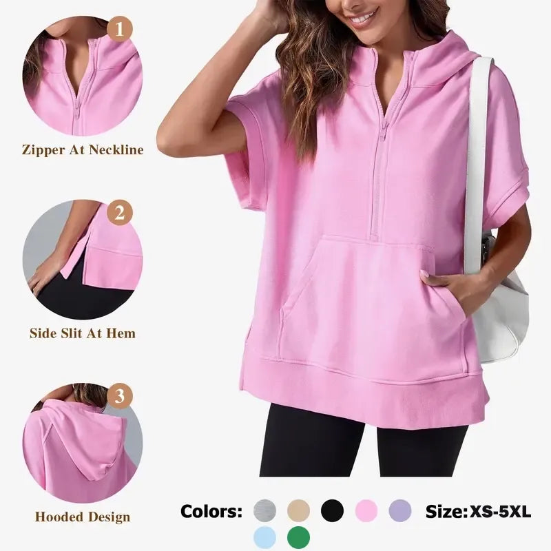 Women's Oversized Half Short Sleeve Casual Sweatshirts