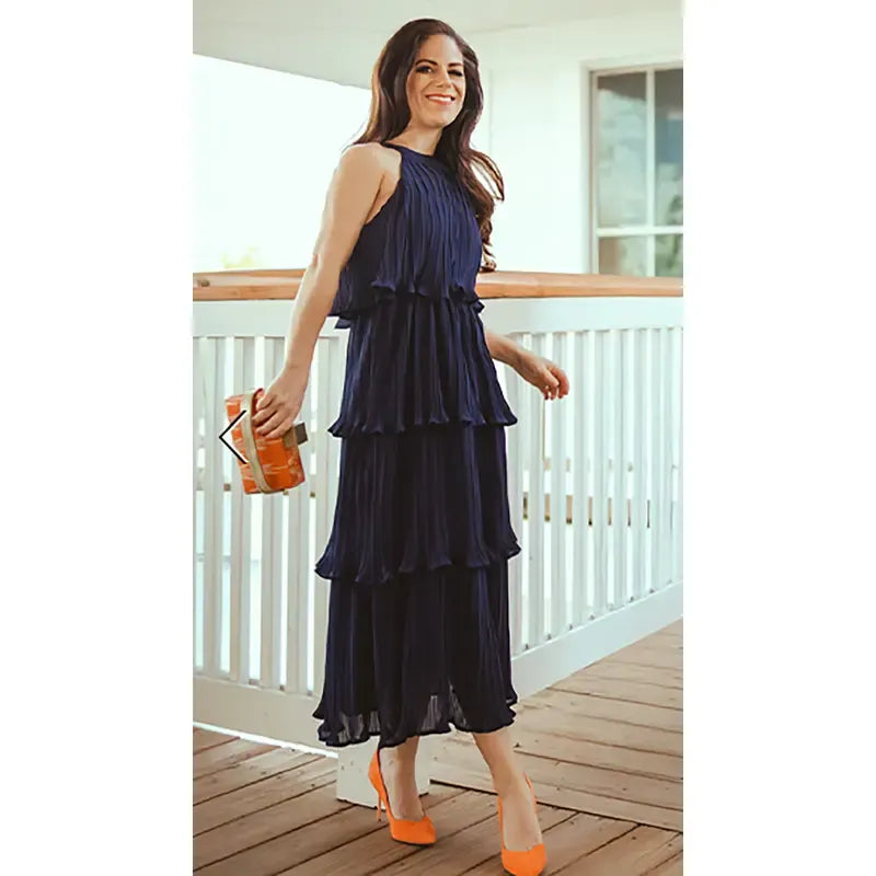 Women's 2026 Summer Sleeveless Chiffon Flowy Midi Dress