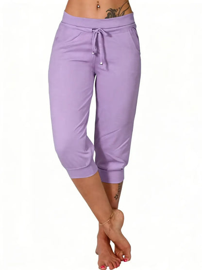 Women's Plain Drawstring Waist Capris Pants