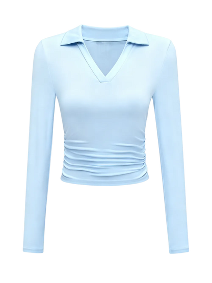 Knit Solid Color Long Sleeve V Neck Top