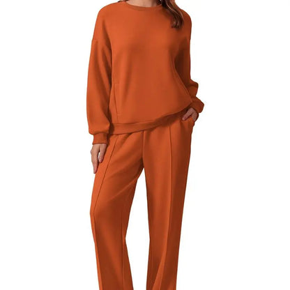 2-Piece Long Sleeve Sweatshirt Drawstring Straight Leg Pants