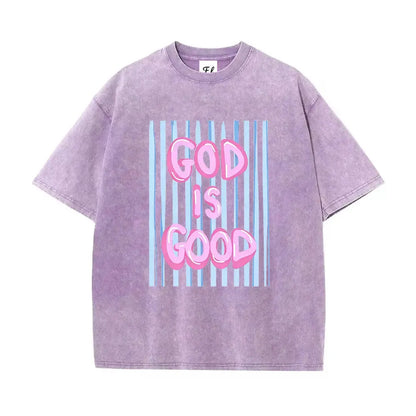 Unisex God is Good Print Washed T-Shirt