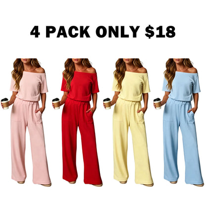 Women's Heather Off-Shoulder Wide Leg Jumpsuit