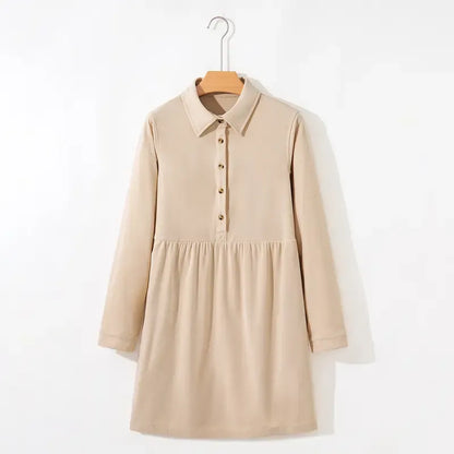 Women's Corduroy Half Button Collared Mini Dress with Pocket