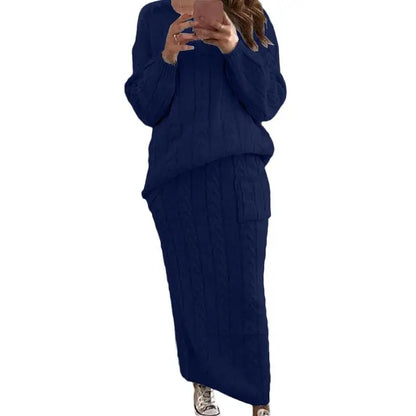 Women's Winter Chunky Cable Knit Long Skirt 2 Piece Sweater Sets