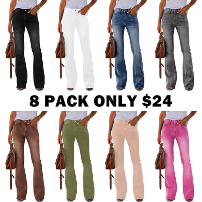 Women‘s High Waisted Flare Stretch Boyfriend Casual Denim Pants