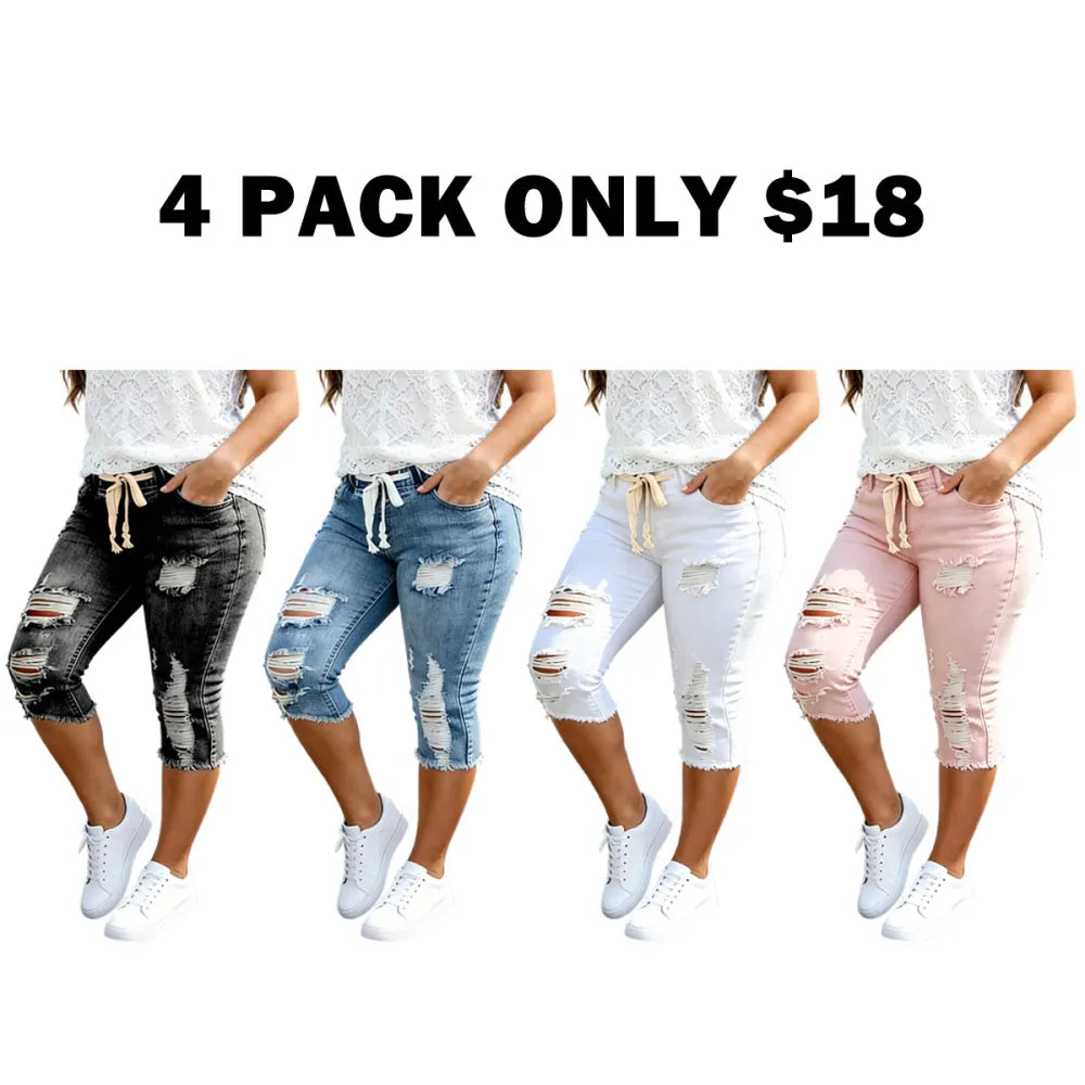 Women's Plus Size Distressed Ripped High-Waisted Capri Jeans