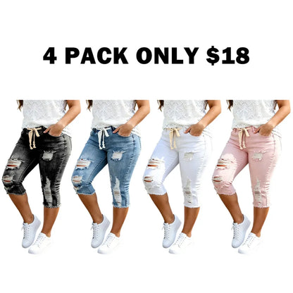 Women's Plus Size Distressed Ripped High-Waisted Capri Jeans