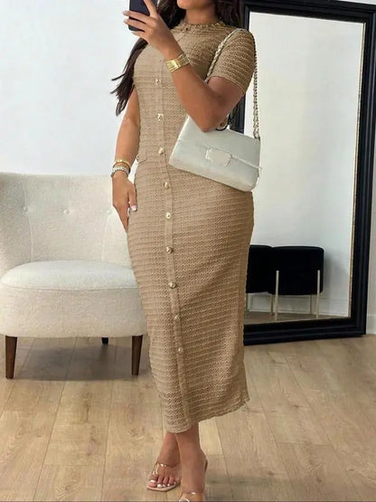 Women's Plain Zipper Back Round Neck Dress