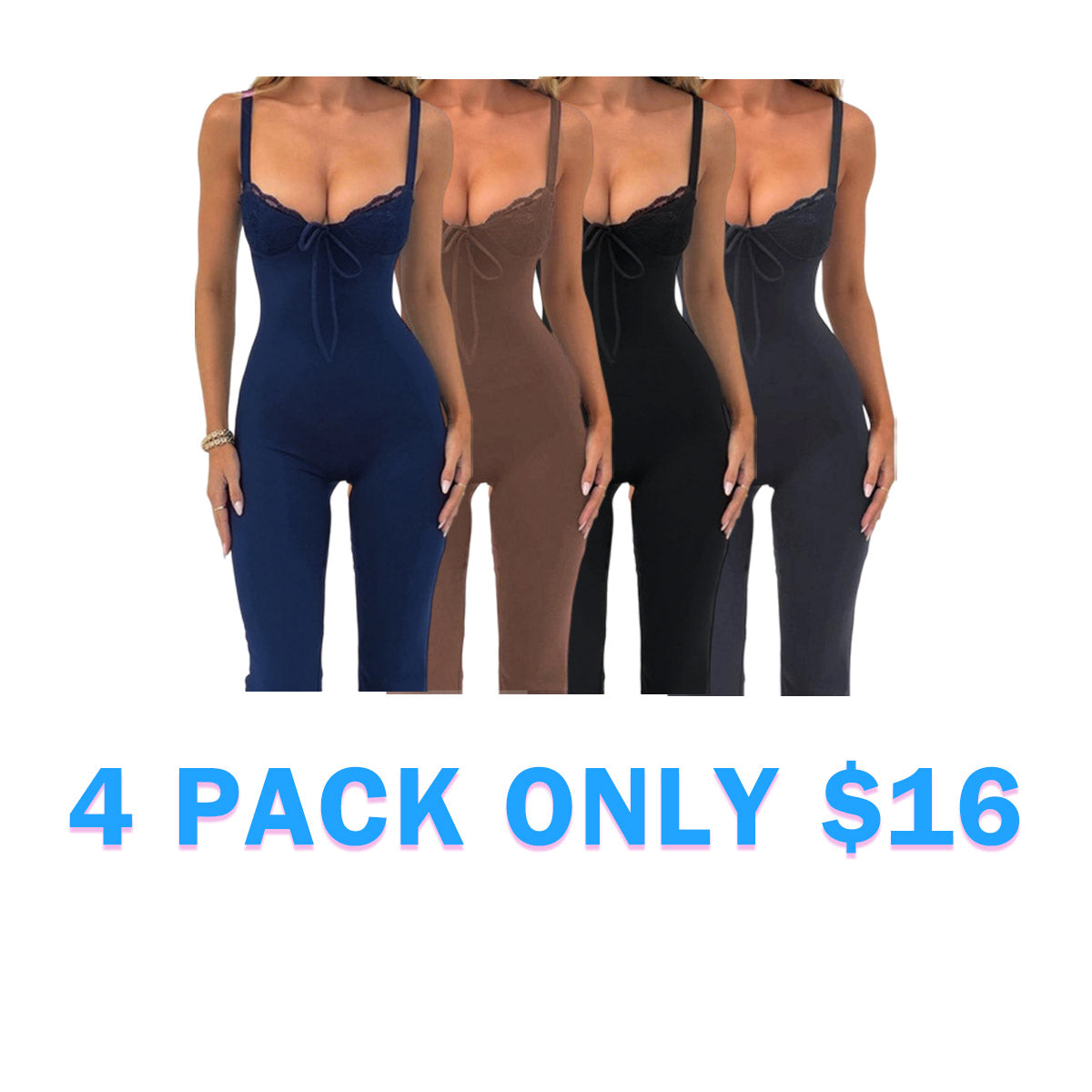 Women's Contrast Lace Knot Front Cami Jumpsuit