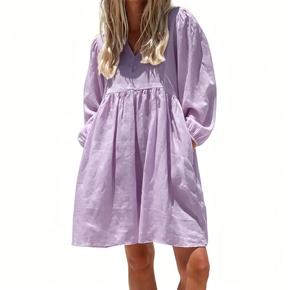 Women's Summer V-Neck Puff-Sleeve Dress