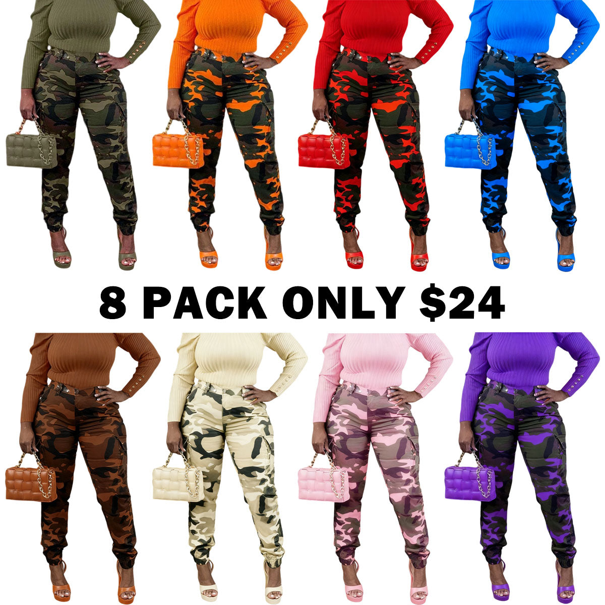 Women's Camo Print Button Fly Cargo Pants