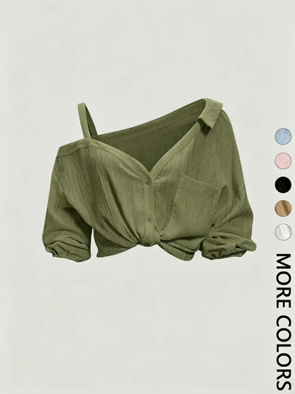 Women's Asymmetric Neckline Cold Shoulder Blouse