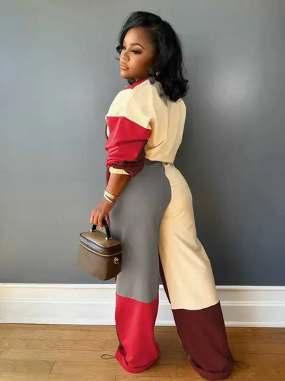 Set Women's Colorblock Zip Up Jacket & Wide Leg Pants