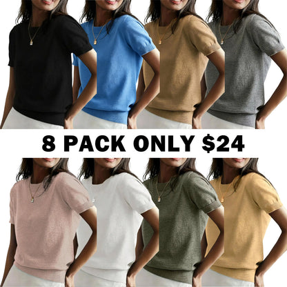 Women's Solid Color Crew Neck Short Sleeve Lightweight Loose Sweater