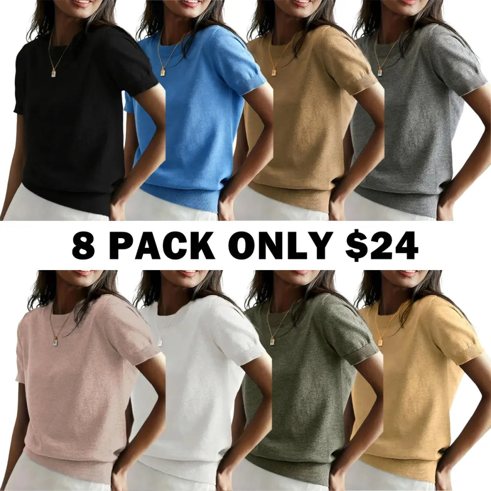 Women's Solid Color Crew Neck Short Sleeve Lightweight Loose Sweater