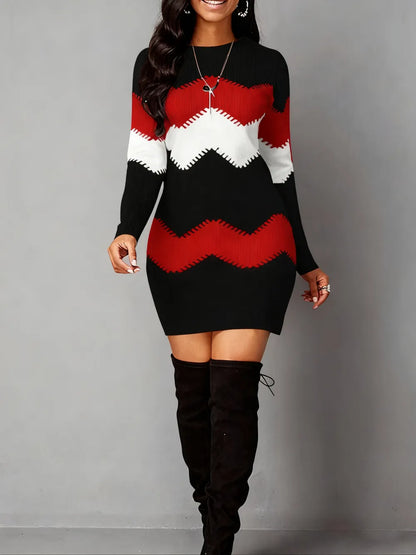 Vintage Geometric Print Casual Long Sleeve Dress