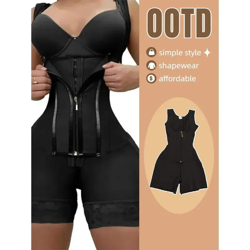 Women's Solid Color Zipper Corset Shapewear Romper